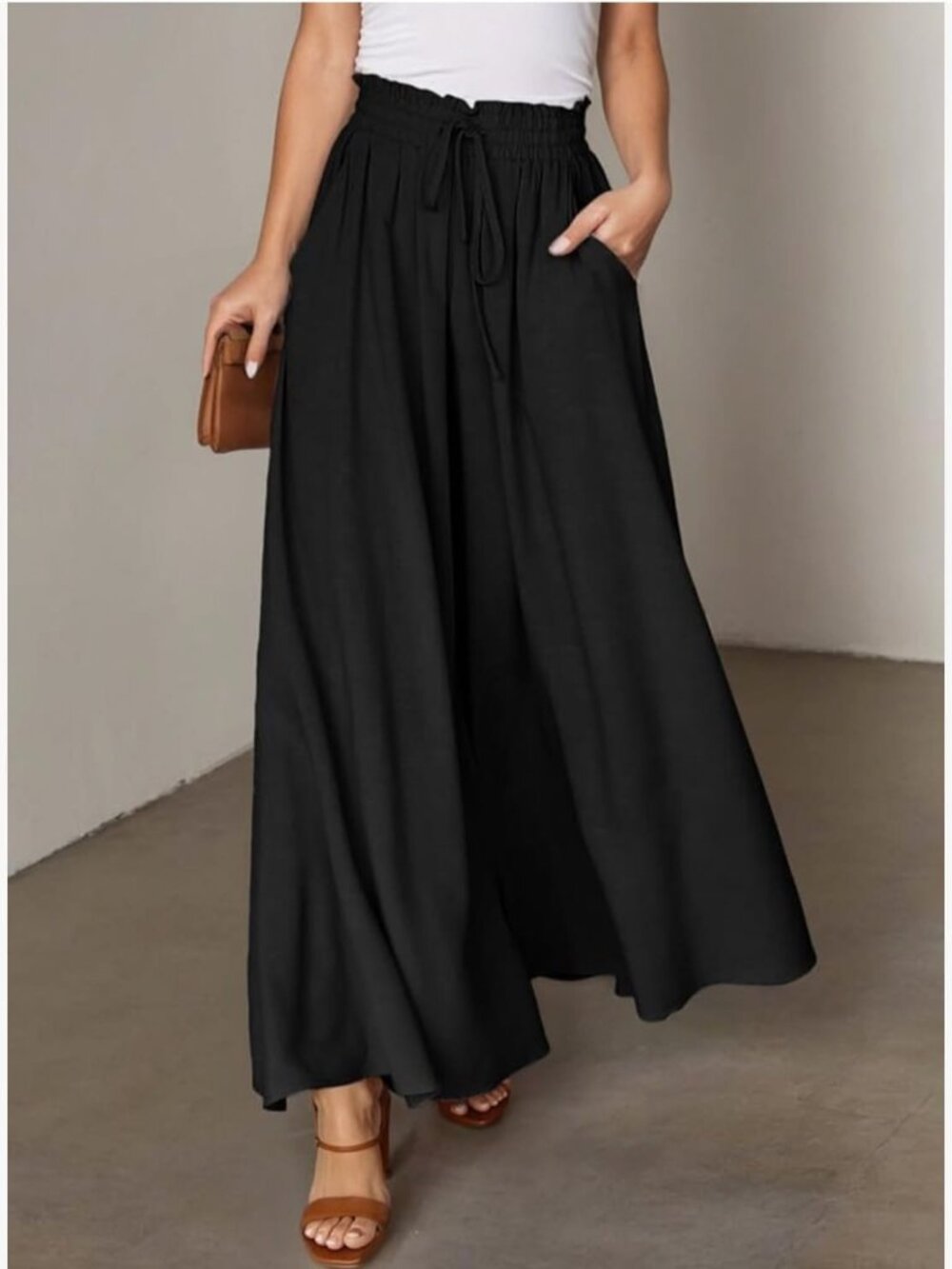 Women's Plus-Size Casual High-Waisted Wide-Leg Palazzo Pants with Drawstring NEW